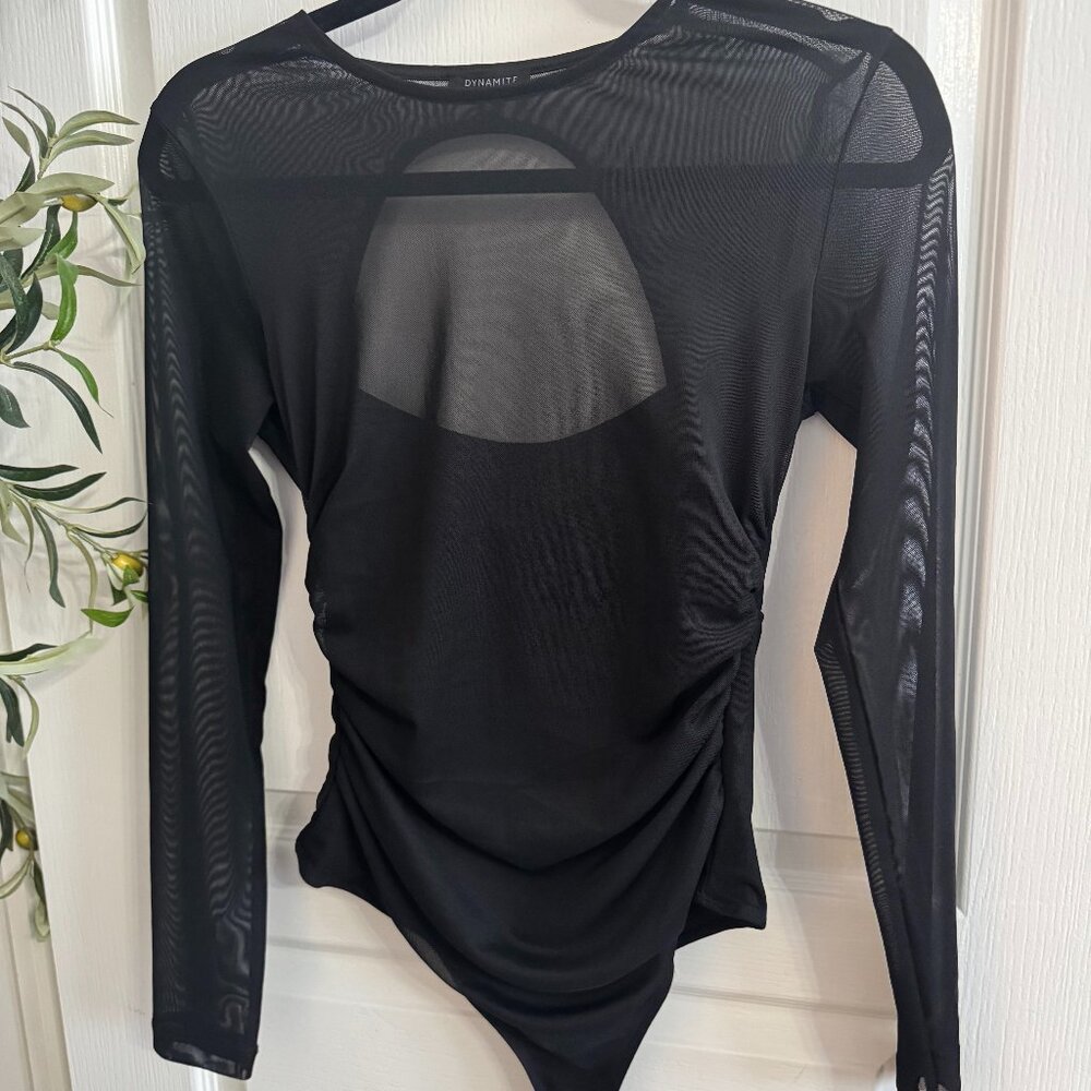 Dynamite Black Mesh Long-Sleeve Bodysuit (Size M)